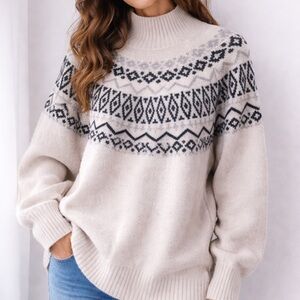 White and Black Patterned Sweater